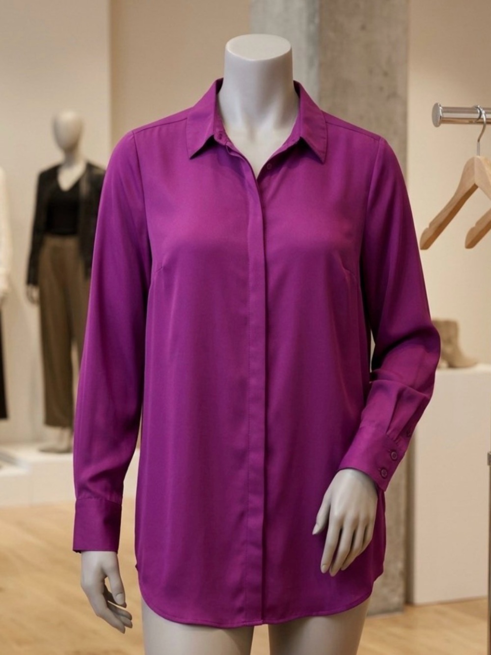 Torrid 1X Blouse Magenta Purple Button Up Shirt Long Sleeve
